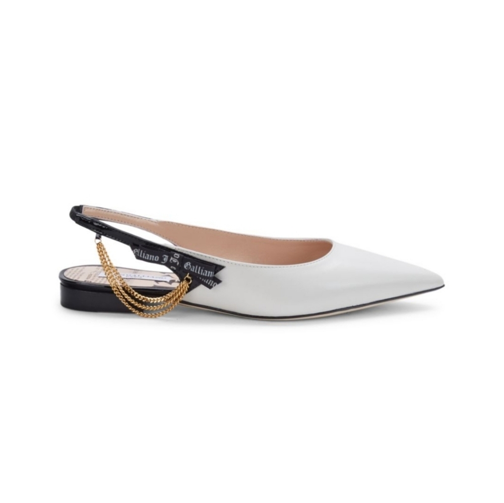 John GallianoPoint-Toe Leather Slingback Ballet Flats 39